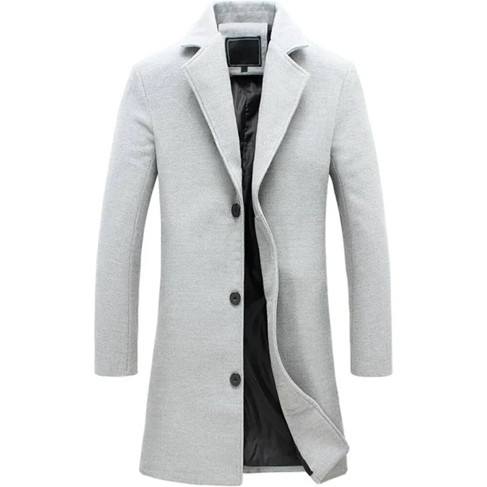 Men's Light Gray Wool Blend Pea Coat Notched Collar Single Breasted Overcoat